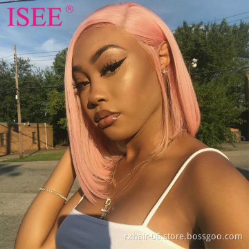 Hot Sale Human Hair Full Lace Frontal Colord Wig Vendors,Wholesale Transparent Lace Frontal Bob Pink Ombre Wigs